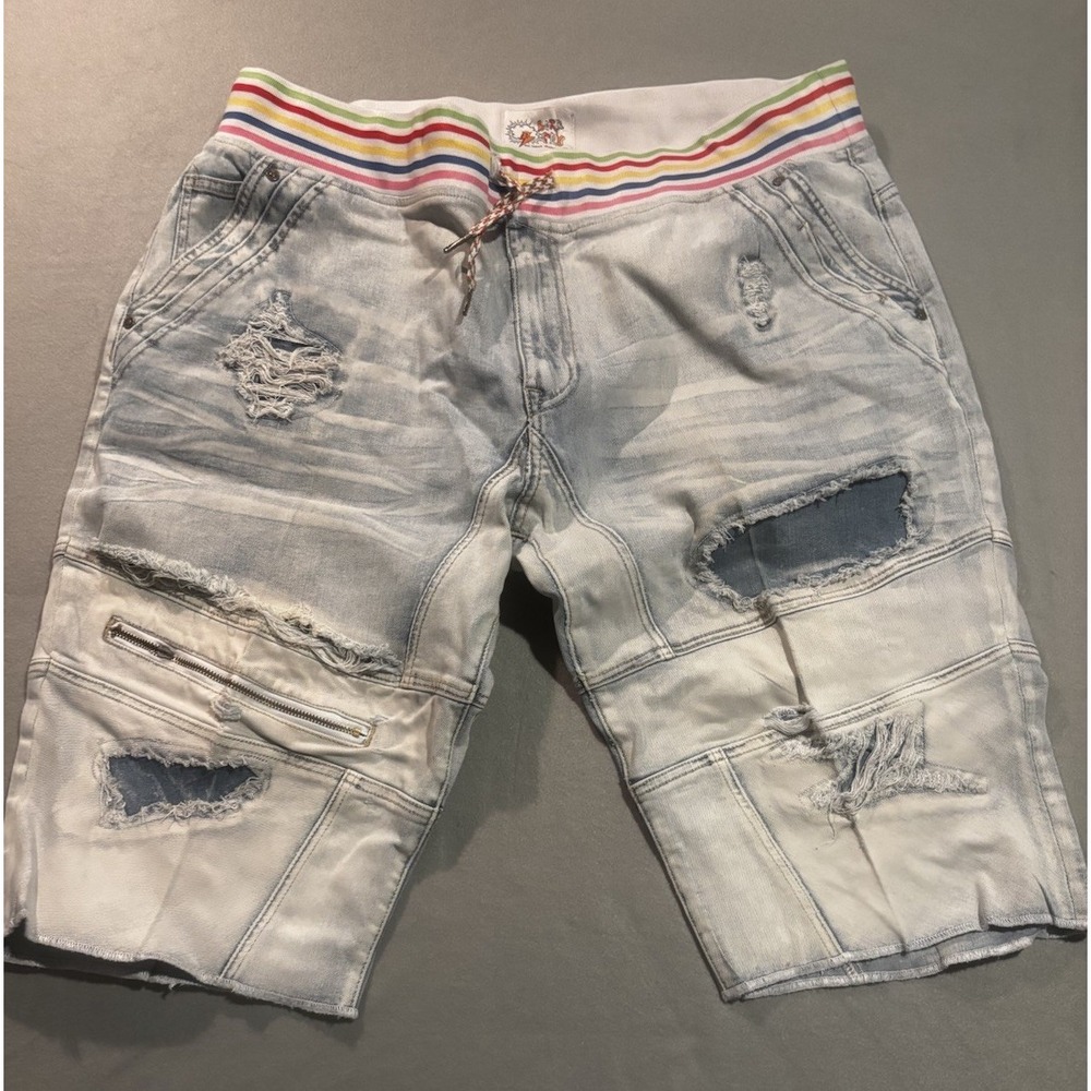 Born Fly Men's 3XL Y2K Distressed Stone Wash Denim Jeans Shorts Jorts Grunge